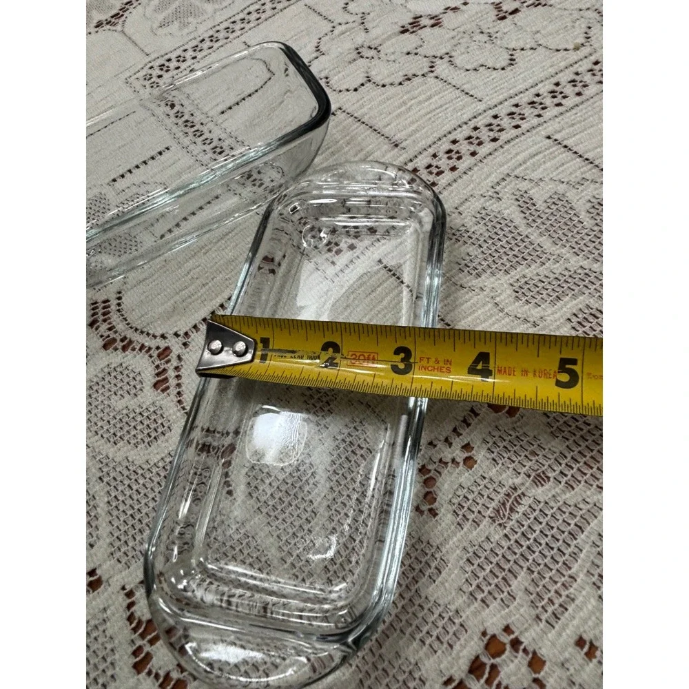 Vintage Clear Glass Butter Dish with Domed Lid Rectangular Tray‎ 7.5 Inch